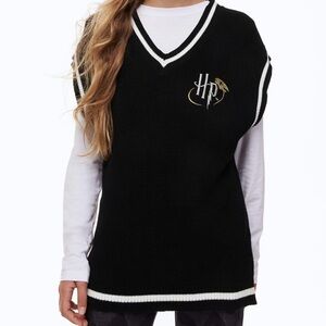 H&M Black Harry Potter V-Neck Sweater Vest with White Trim